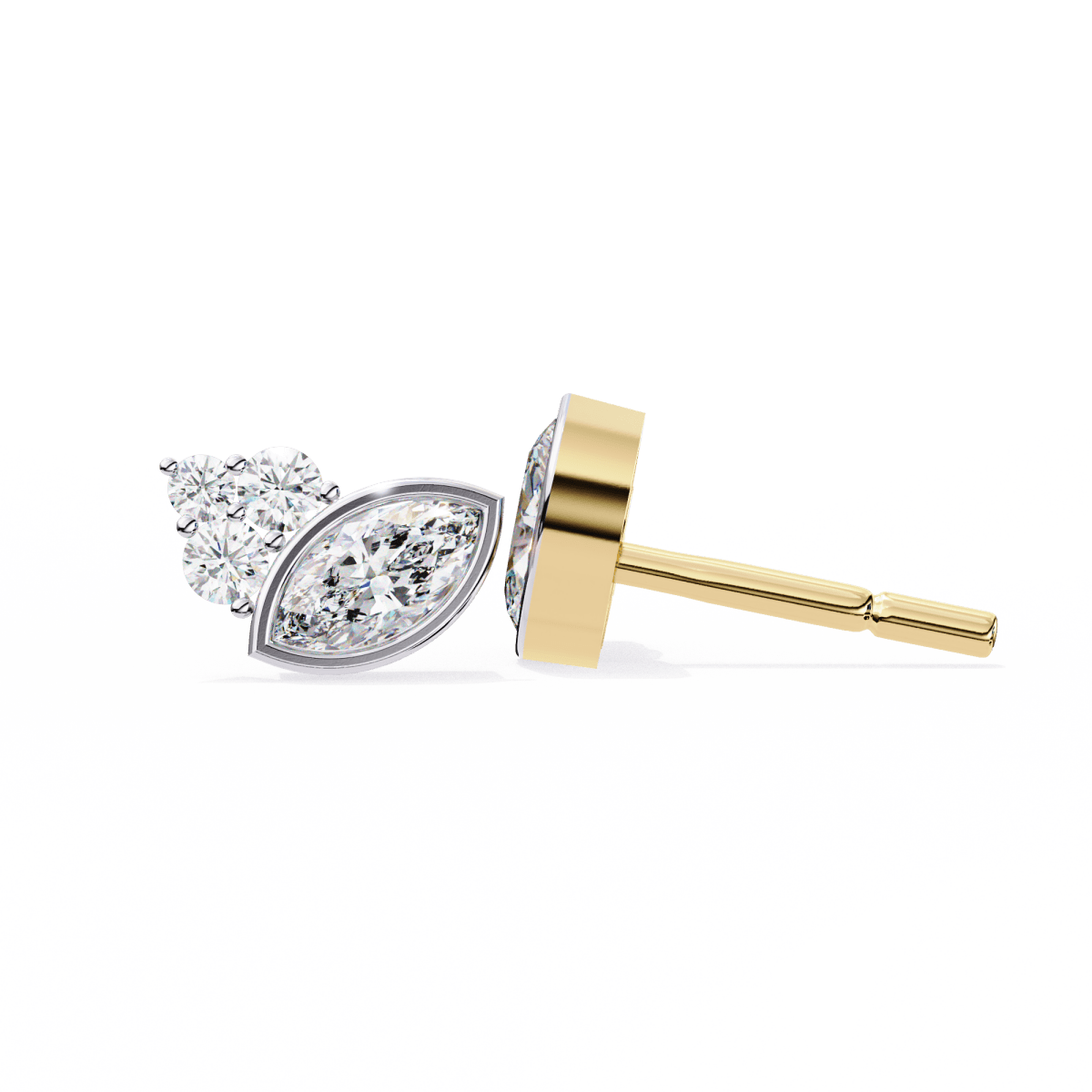 Reverra 14K Gold Marquise & Round Cluster Lab Grown Diamond Studs Earring For Women, IGI Certified, CTTW-0.47