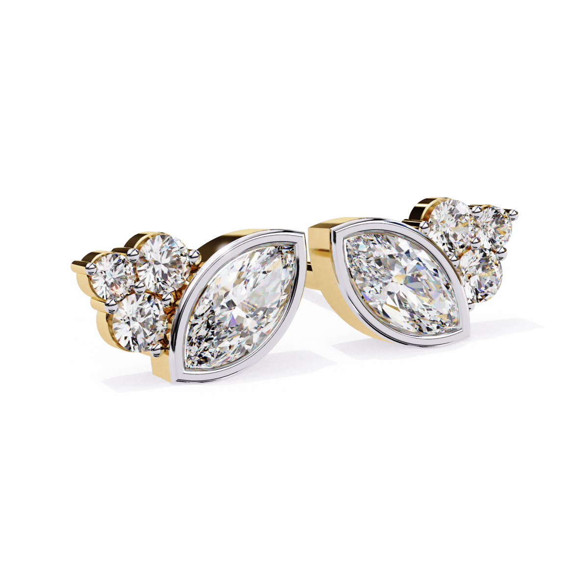 Reverra 14K Gold Marquise & Round Cluster Lab Grown Diamond Studs Earring For Women, IGI Certified, CTTW-0.47