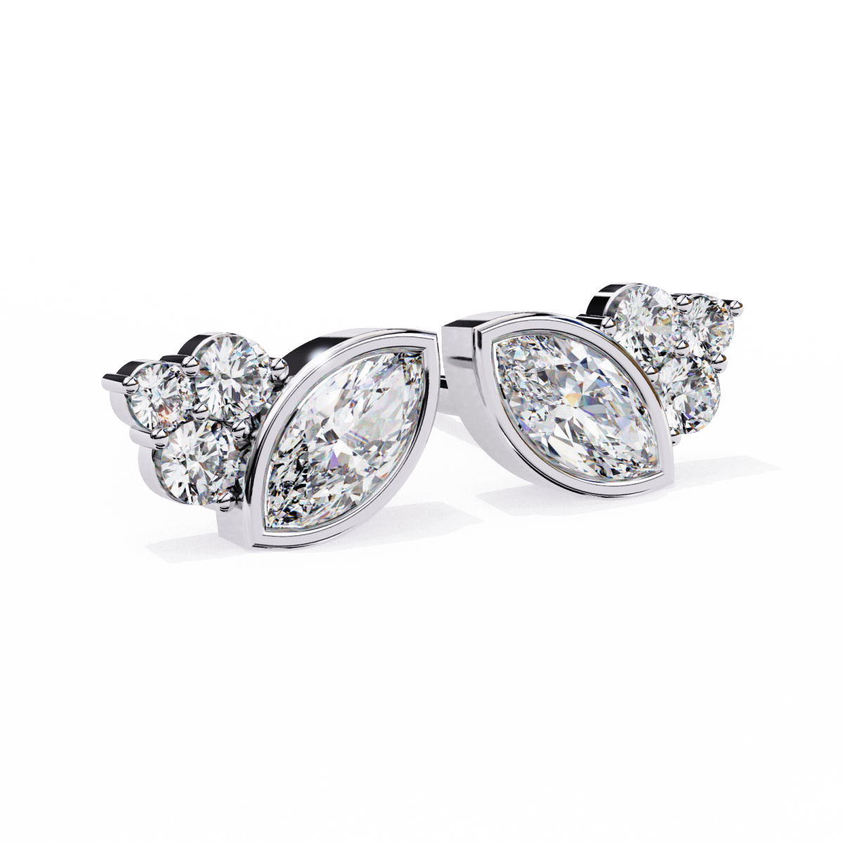 Reverra 14K Gold Marquise & Round Cluster Lab Grown Diamond Studs Earring For Women, IGI Certified, CTTW-0.47