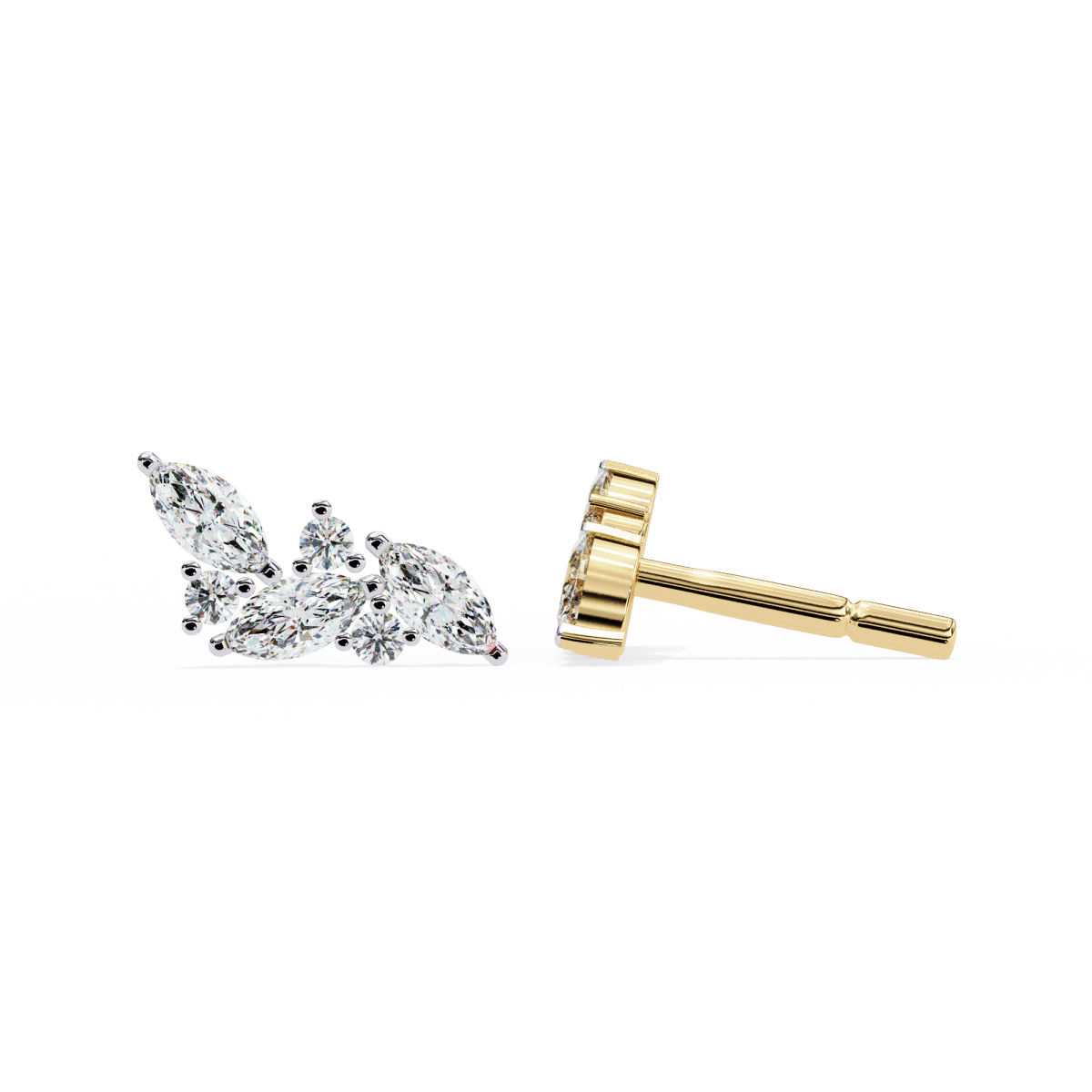 Reverra 14K Gold Marquise Cluster Lab Grown Diamond Leaf Stud Earrings For Women, CTTW-0.35