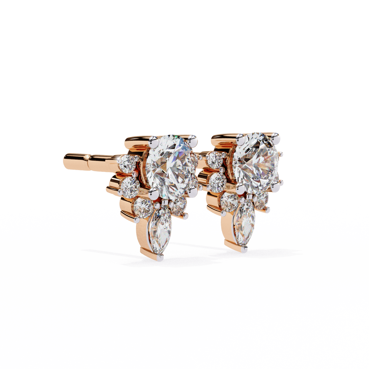 Reverra 14K Gold Round & Marquise Lab Grown Diamond Multi-Prong Stud Earrings For Women, CTTW-0.68