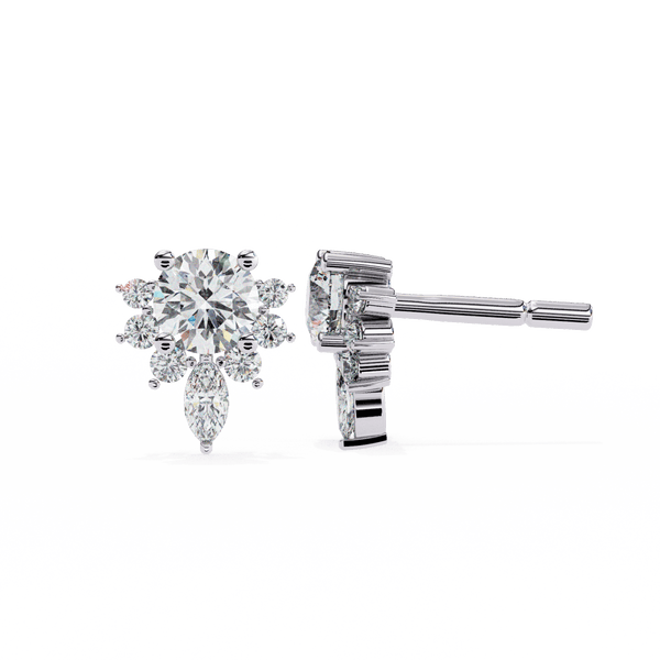 Reverra 14K Gold Round & Marquise Lab Grown Diamond Multi-Prong Stud Earrings For Women, CTTW-0.68