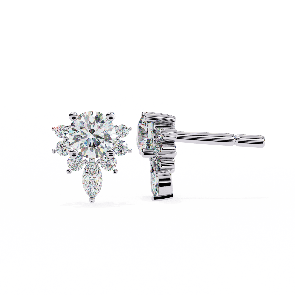 Reverra 14K Gold Round & Marquise Lab Grown Diamond Multi-Prong Stud Earrings For Women, CTTW-0.68