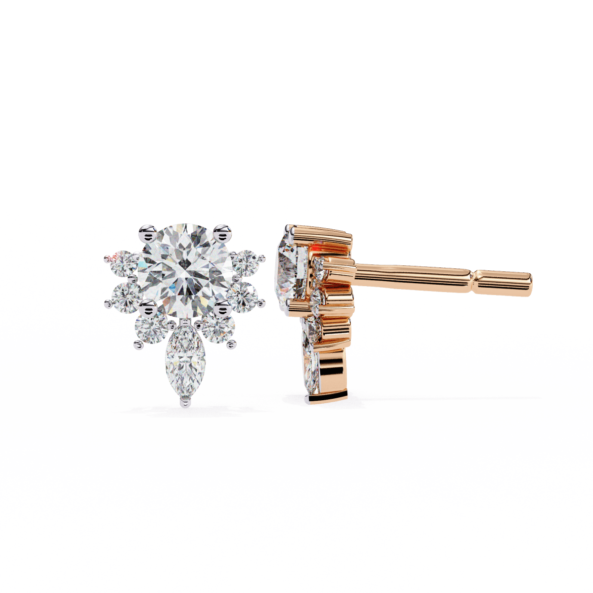 Reverra 14K Gold Round & Marquise Lab Grown Diamond Multi-Prong Stud Earrings For Women, CTTW-0.68