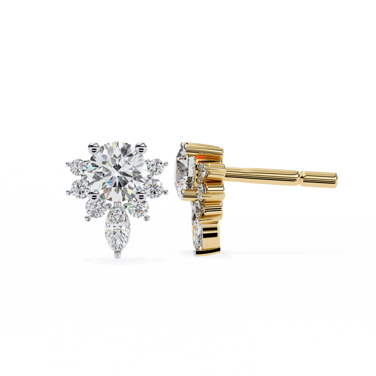 Reverra 14K Gold Round & Marquise Lab Grown Diamond Multi-Prong Stud Earrings For Women, CTTW-0.68