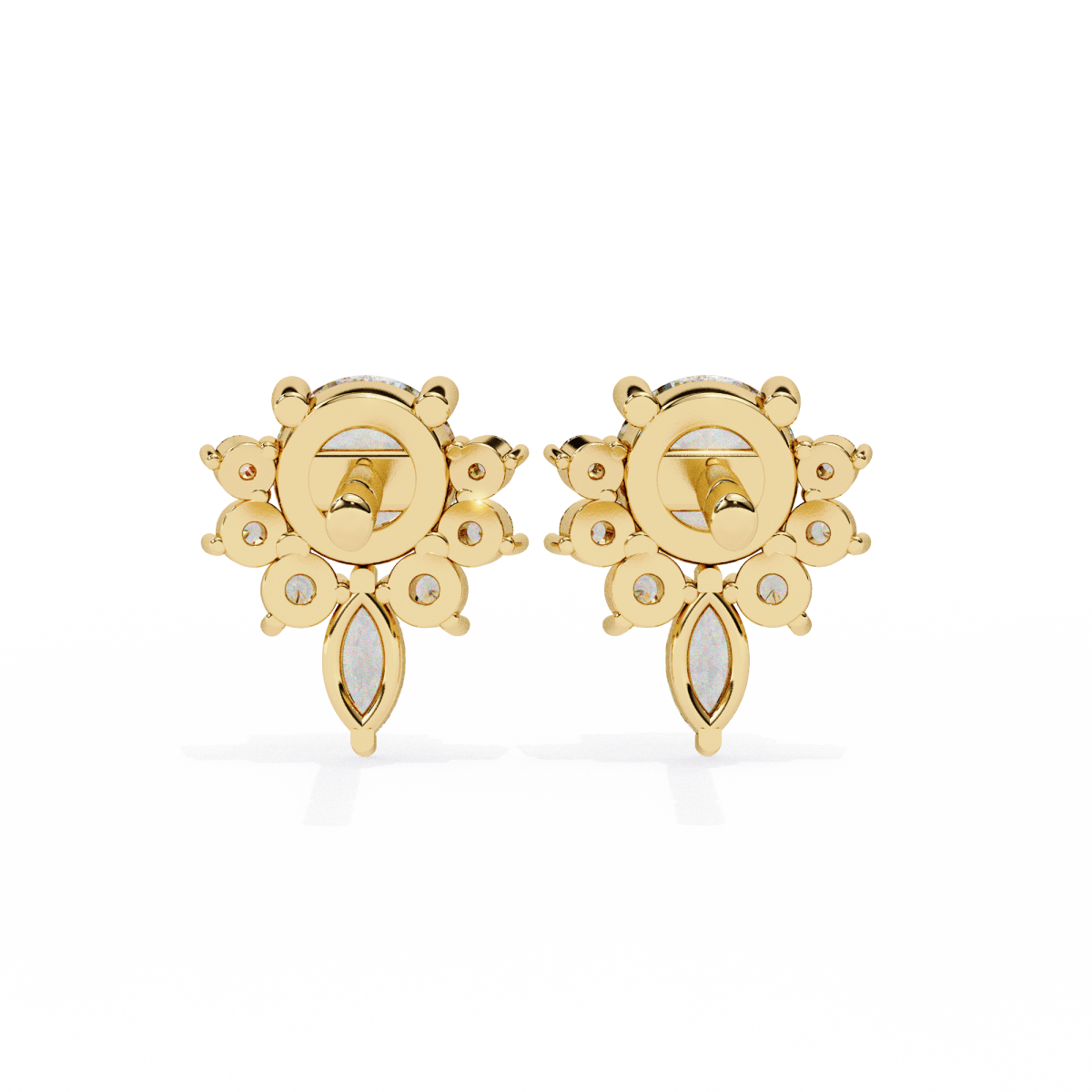 Reverra 14K Gold Round & Marquise Lab Grown Diamond Multi-Prong Stud Earrings For Women, CTTW-0.68