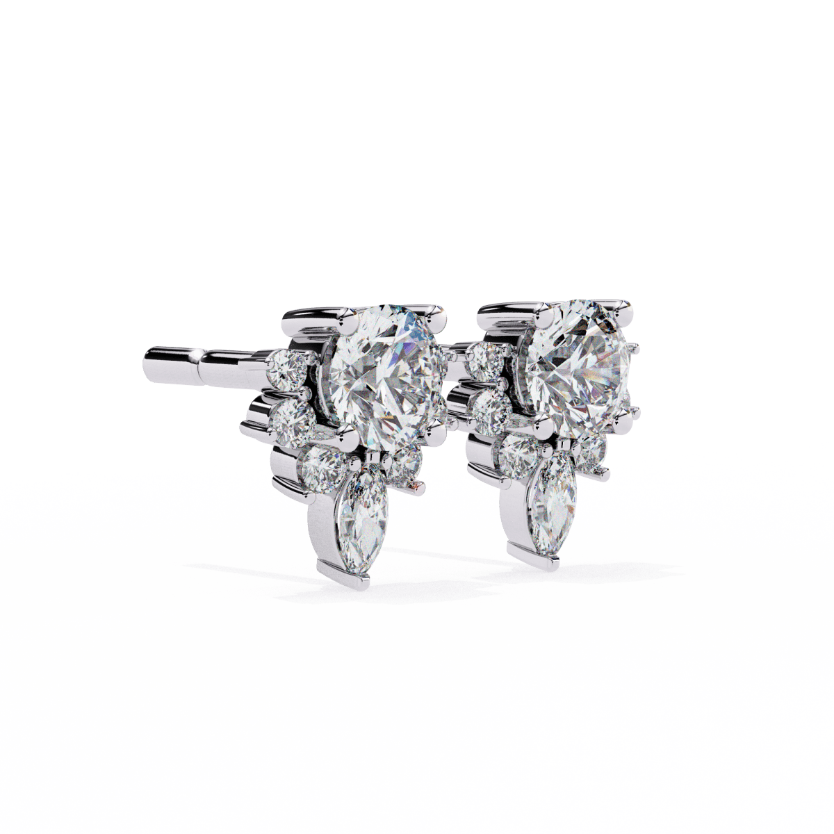 Reverra 14K Gold Round & Marquise Lab Grown Diamond Multi-Prong Stud Earrings For Women, CTTW-0.68