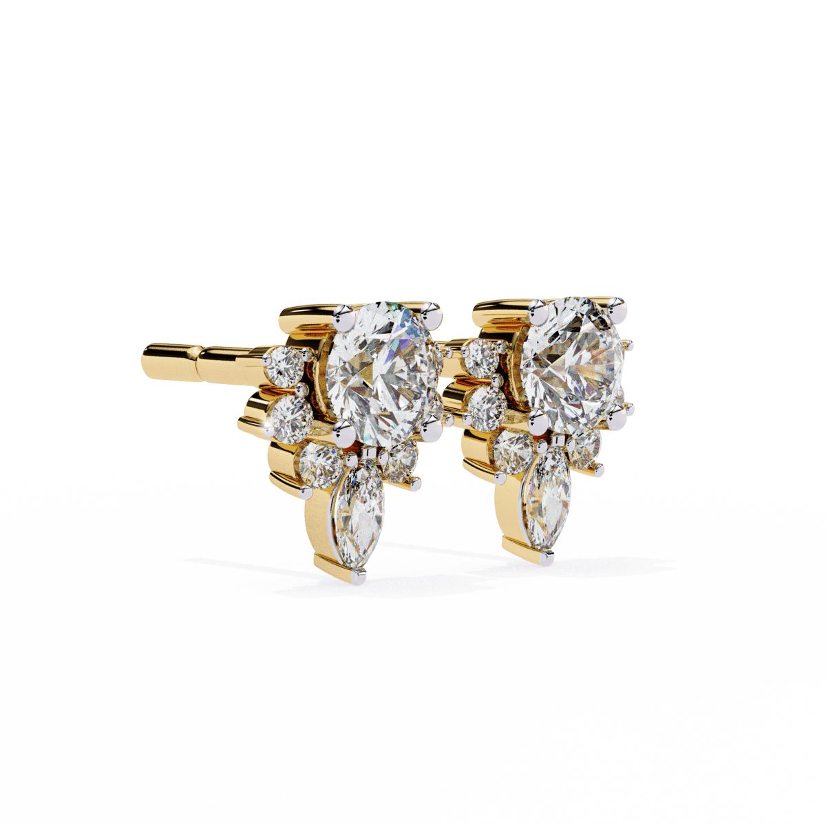 Reverra 14K Gold Round & Marquise Lab Grown Diamond Multi-Prong Stud Earrings For Women, CTTW-0.68