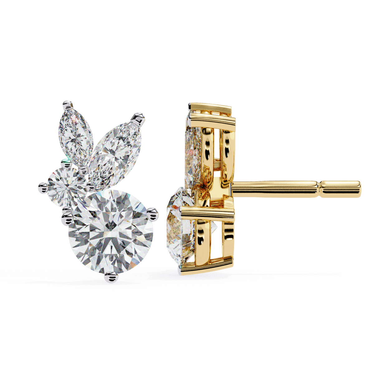 Reverra 14K Gold Round & Marquise Lab Grown Diamond Multi-Prong Studs Earrings For Women, CTTW-1.43