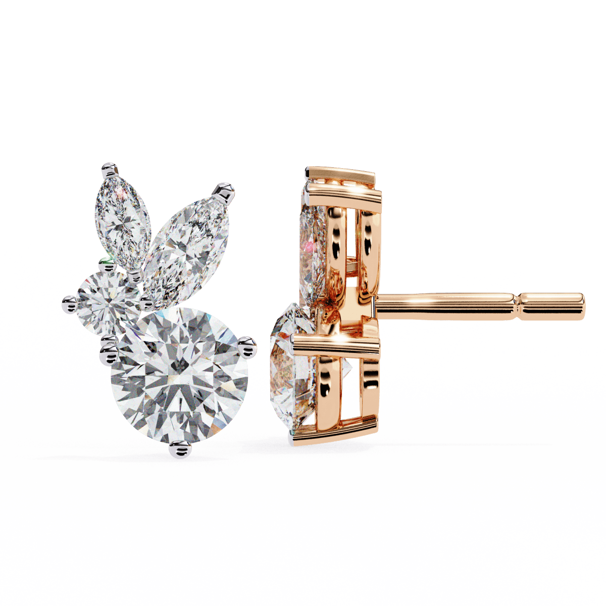 Reverra 14K Gold Round & Marquise Lab Grown Diamond Multi-Prong Studs Earrings For Women, CTTW-1.43