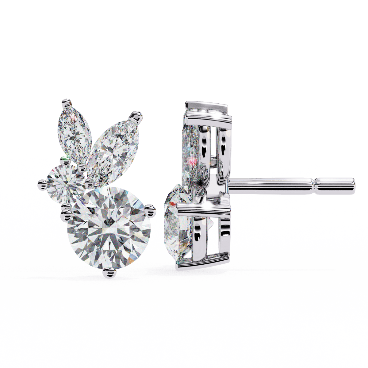 Reverra 14K Gold Round & Marquise Lab Grown Diamond Multi-Prong Studs Earrings For Women, CTTW-1.43