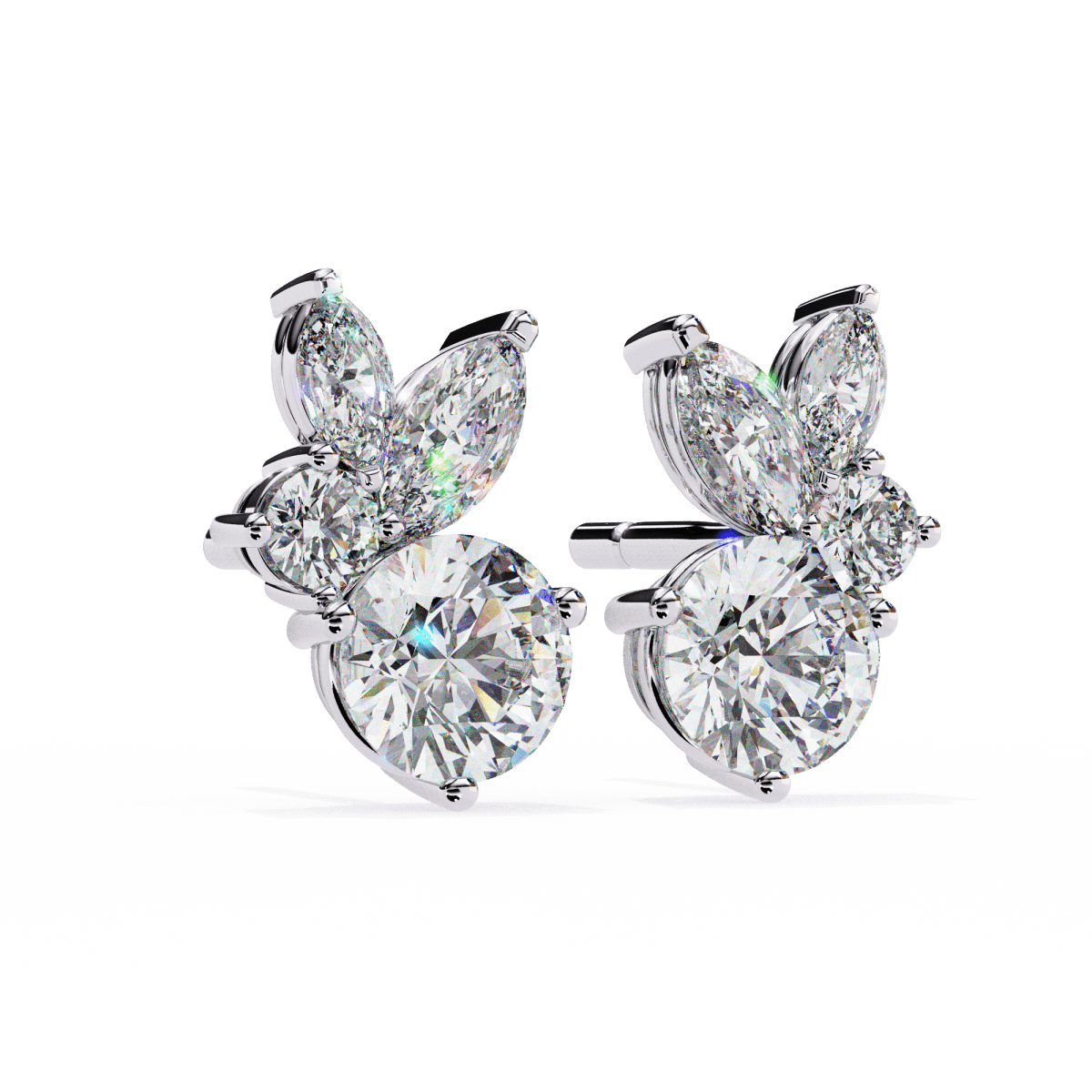 Reverra 14K Gold Round & Marquise Lab Grown Diamond Multi-Prong Studs Earrings For Women, CTTW-1.43