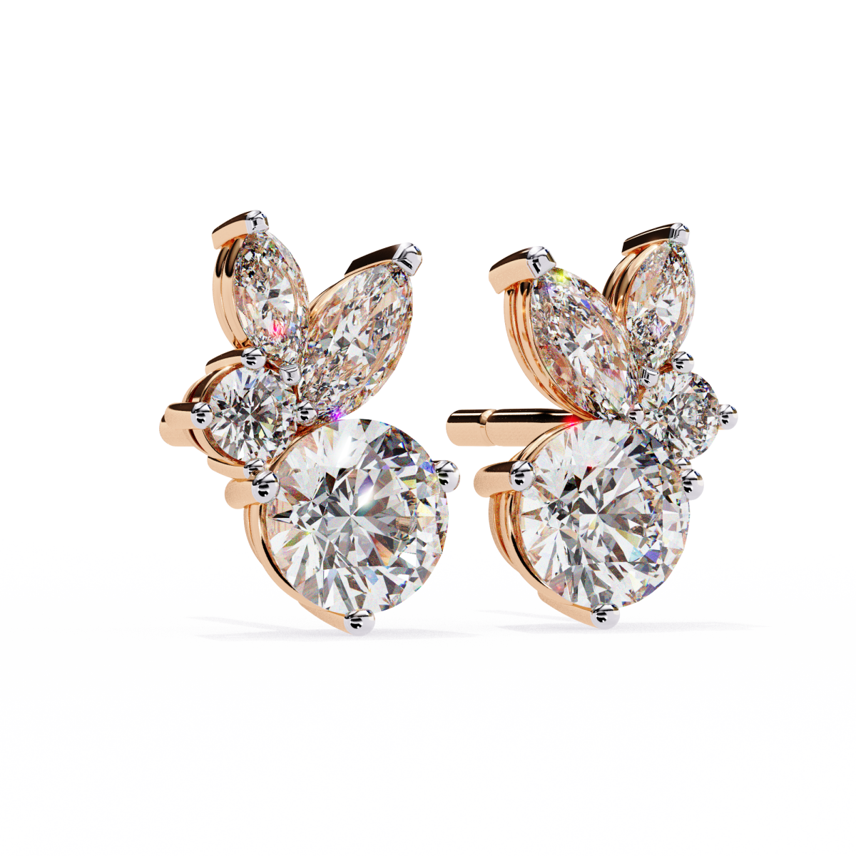 Reverra 14K Gold Round & Marquise Lab Grown Diamond Multi-Prong Studs Earrings For Women, CTTW-1.43