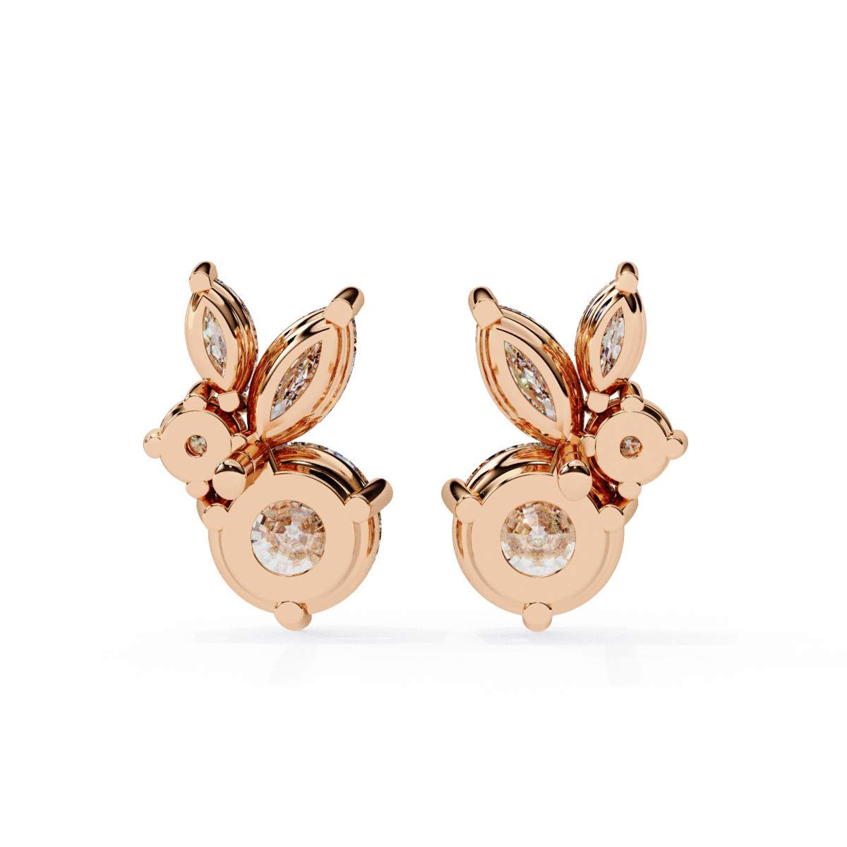 Reverra 14K Gold Round & Marquise Lab Grown Diamond Multi-Prong Studs Earrings For Women, CTTW-1.43