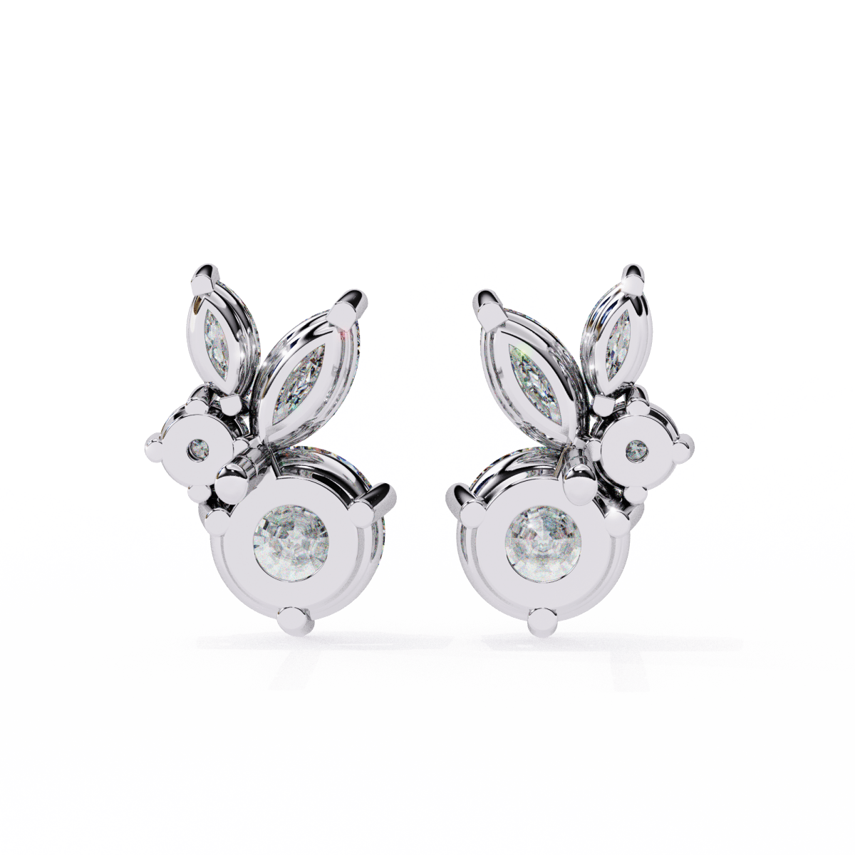 Reverra 14K Gold Round & Marquise Lab Grown Diamond Multi-Prong Studs Earrings For Women, CTTW-1.43