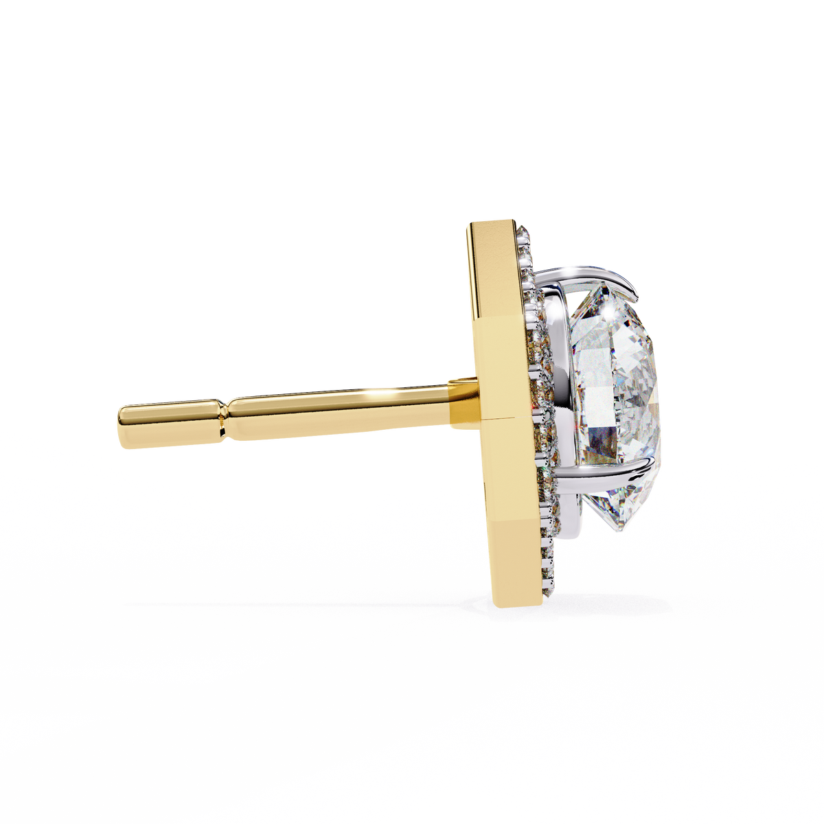 Reverra 14K Gold Round Lab Grown Diamond Hexagon Halo 3-Prong Studs Earrings For Women, CTTW-2.1