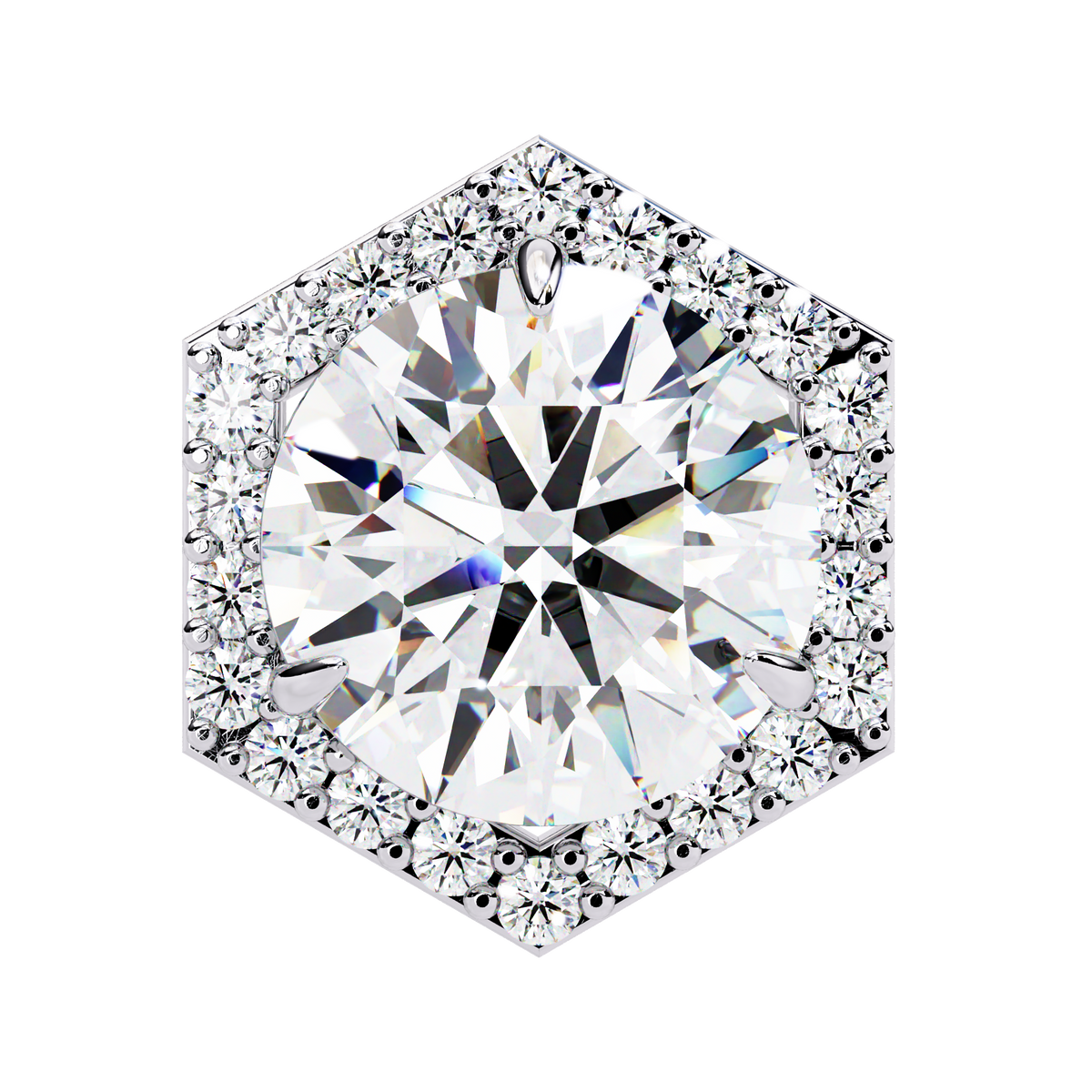 Reverra 14K Gold Round Lab Grown Diamond Hexagon Halo 3-Prong Studs Earrings For Women, CTTW-2.1