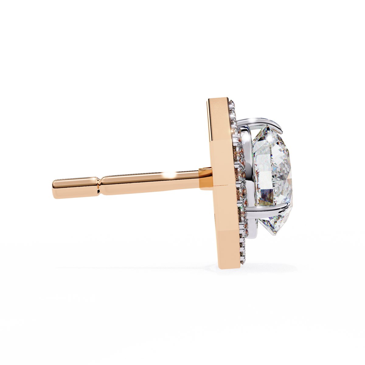 Reverra 14K Gold Round Lab Grown Diamond Hexagon Halo 3-Prong Studs Earrings For Women, CTTW-2.1