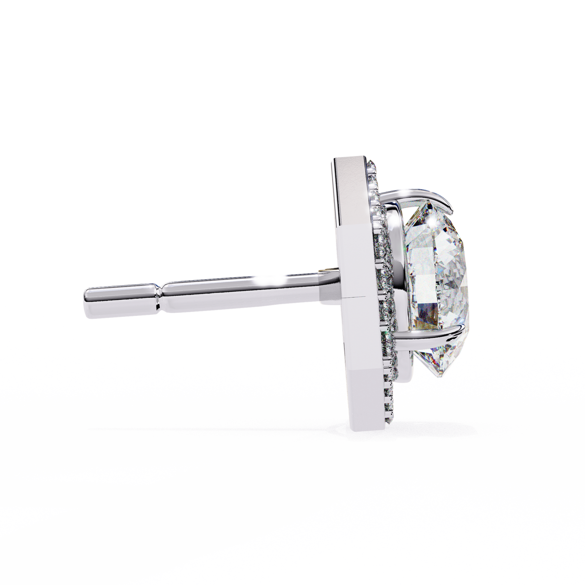 Reverra 14K Gold Round Lab Grown Diamond Hexagon Halo 3-Prong Studs Earrings For Women, CTTW-2.1