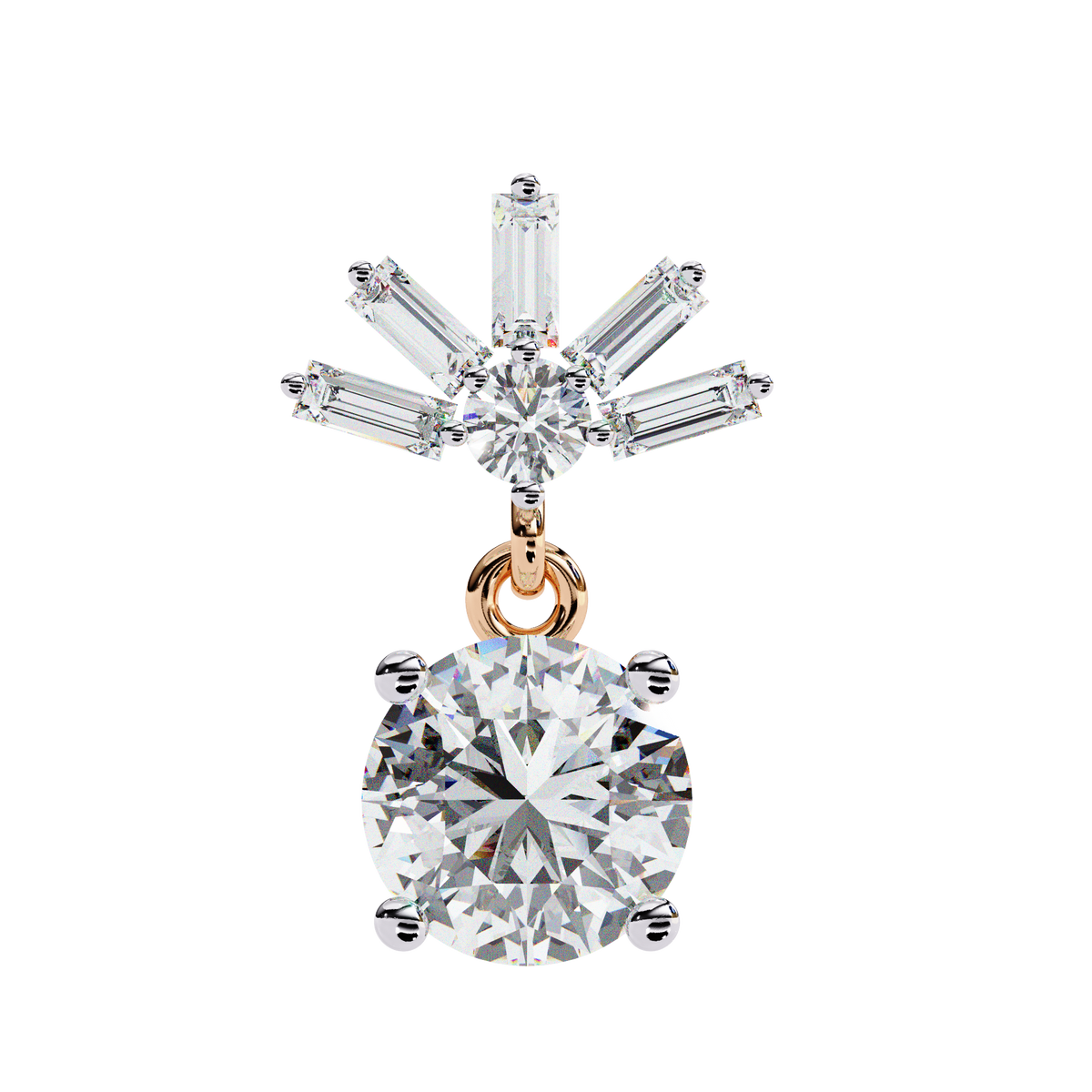 Reverra 14K Gold Round Lab Grown Diamond Baguette Burst 4-Prong Drop Earrings For Women, CTTW-0.86 | Push Back