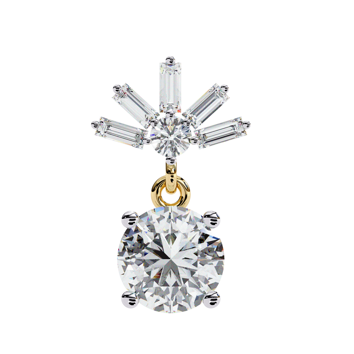 Reverra 14K Gold Round Lab Grown Diamond Baguette Burst 4-Prong Drop Earrings For Women, CTTW-0.86 | Push Back