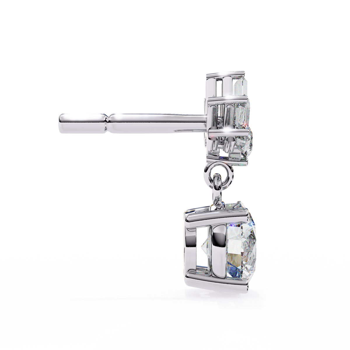 Reverra 14K Gold Round Lab Grown Diamond Baguette Burst 4-Prong Drop Earrings For Women, CTTW-0.86 | Push Back