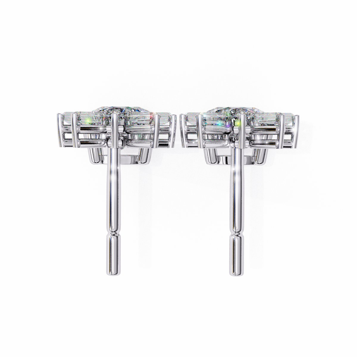 Reverra 14K Gold Round Lab Grown Diamond Baguette Burst 4-Prong Drop Earrings For Women, CTTW-0.86 | Push Back