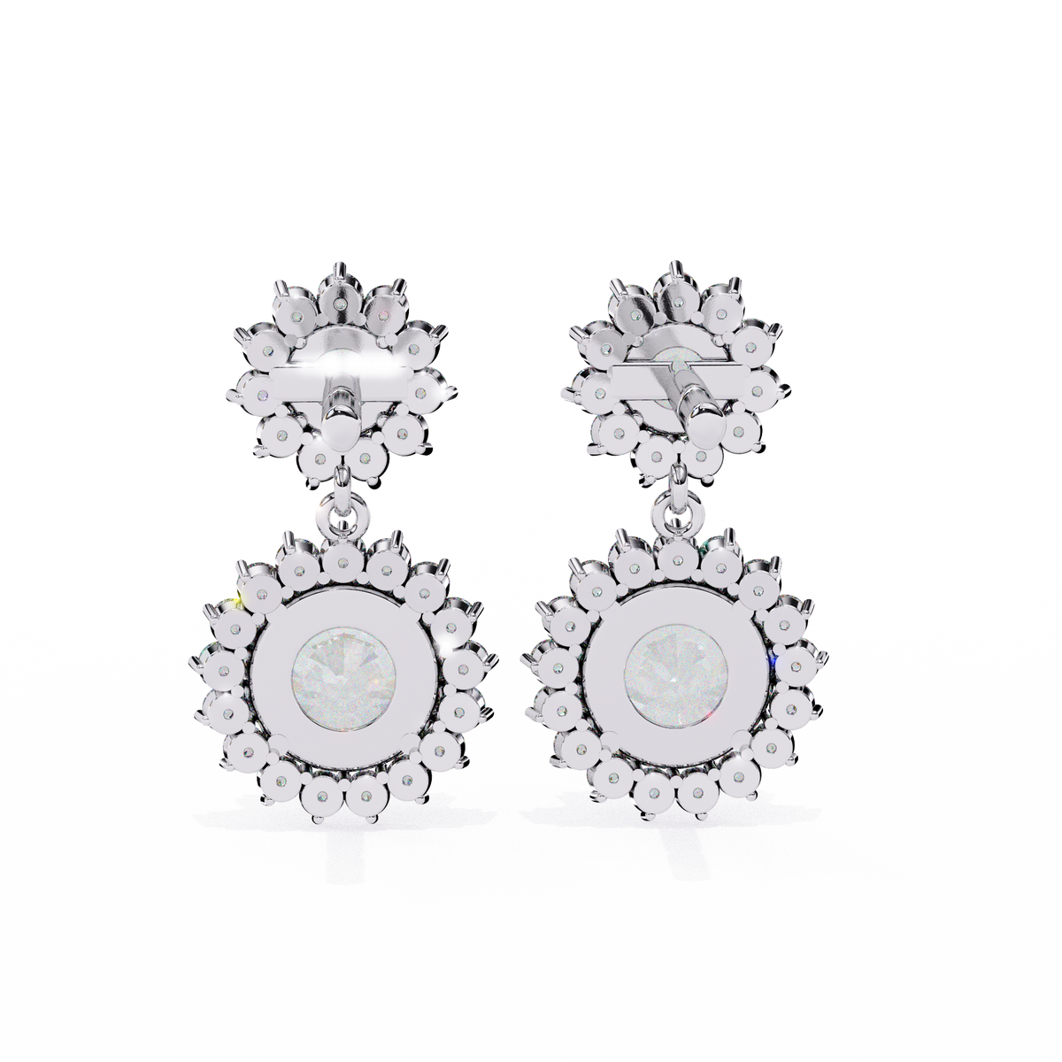 Reverra 14K Gold Round Lab Grown Diamond Double Halo Drop Earrings For Women, CTTW-1.37 | Push Back