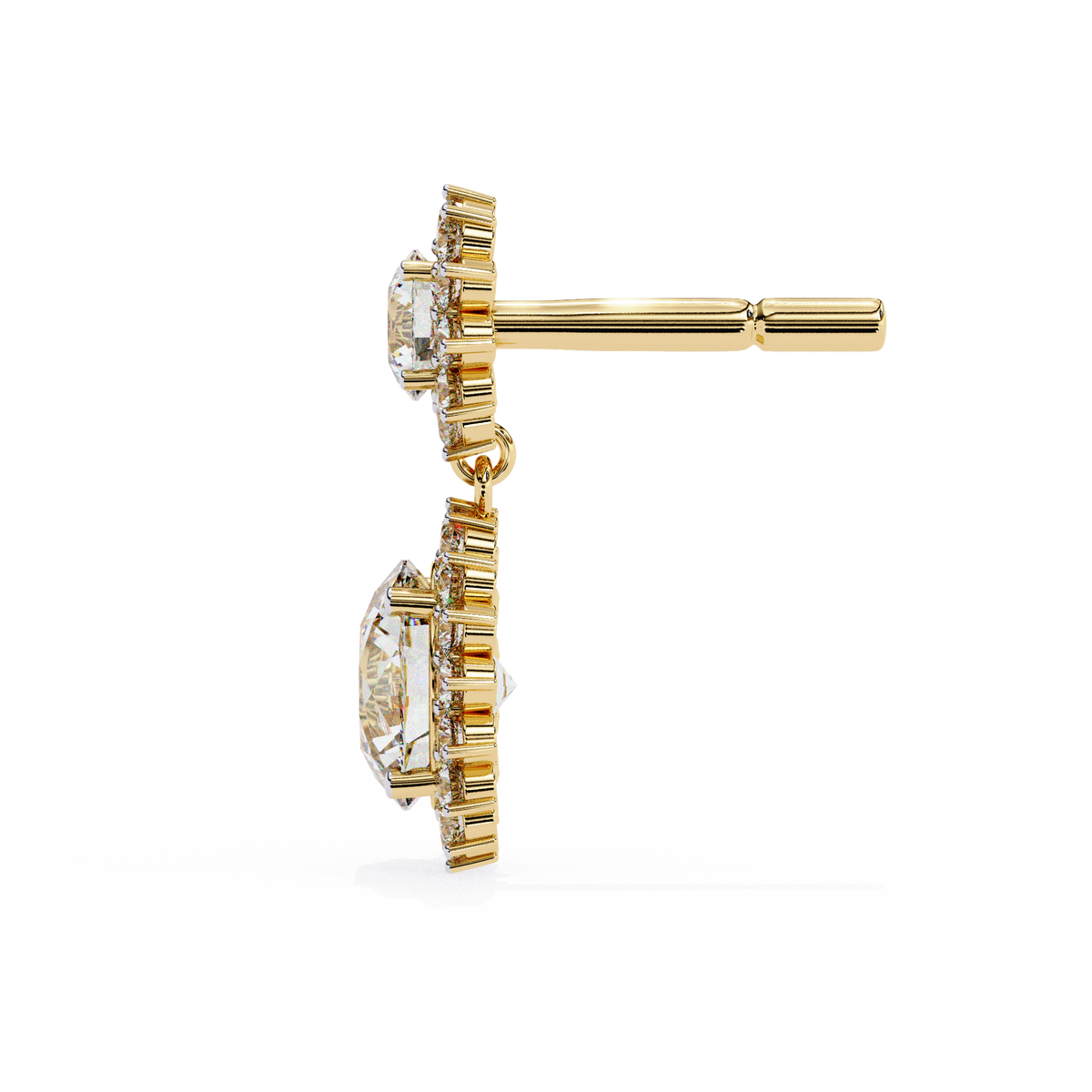 Reverra 14K Gold Round Lab Grown Diamond Double Halo Drop Earrings For Women, CTTW-1.37 | Push Back