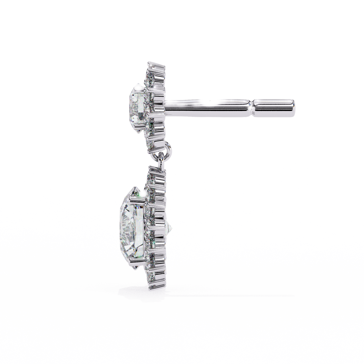 Reverra 14K Gold Round Lab Grown Diamond Double Halo Drop Earrings For Women, CTTW-1.37 | Push Back