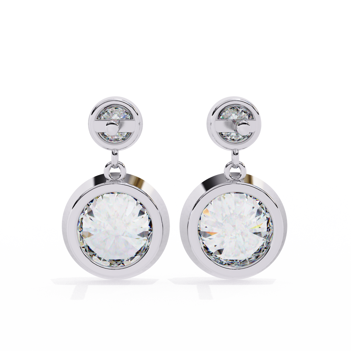 Reverra 14K Gold Round Lab Grown Diamond Bezel Set Double Drop Earrings For Women, CTTW-1.83 | Push Back