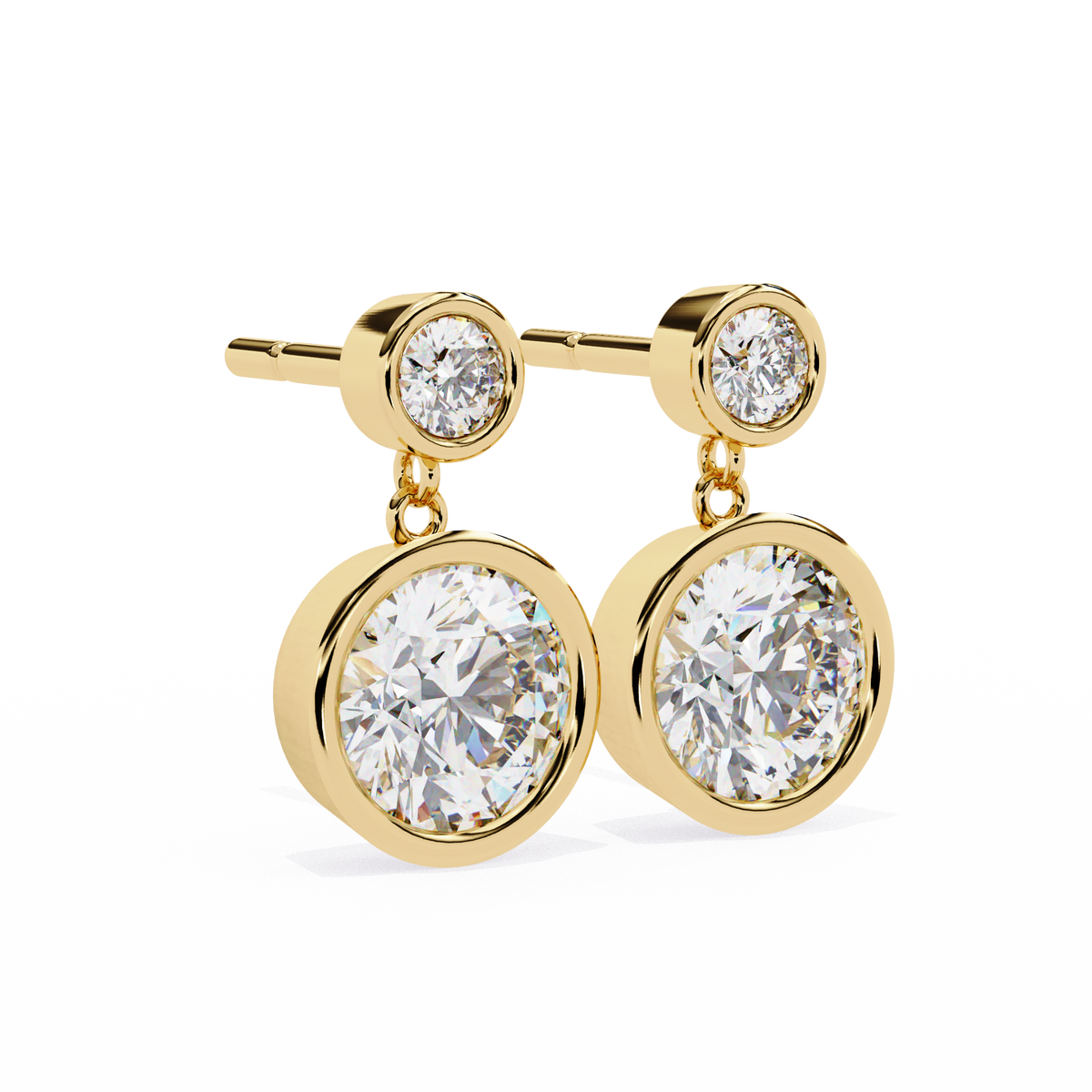 Reverra 14K Gold Round Lab Grown Diamond Bezel Set Double Drop Earrings For Women, CTTW-1.83 | Push Back