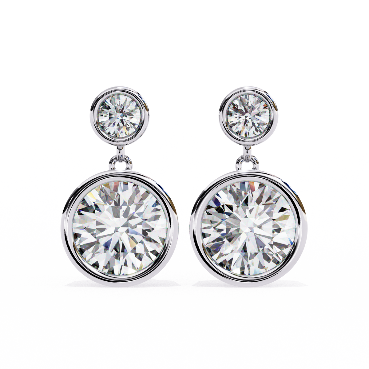 Reverra 14K Gold Round Lab Grown Diamond Bezel Set Double Drop Earrings For Women, CTTW-1.83 | Push Back