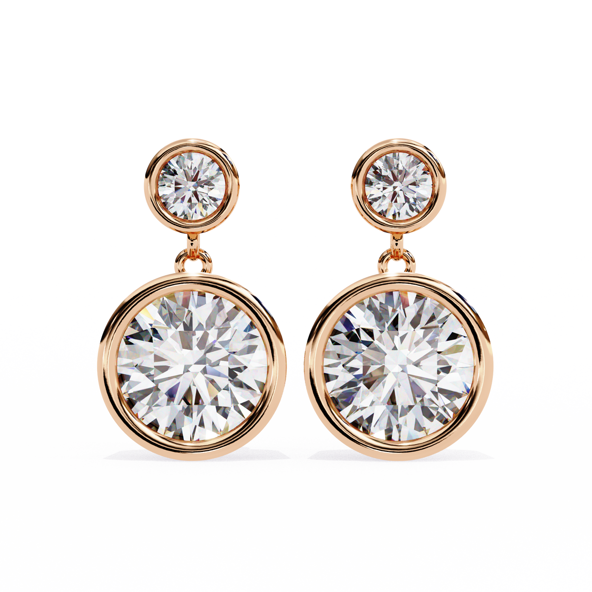 Reverra 14K Gold Round Lab Grown Diamond Bezel Set Double Drop Earrings For Women, CTTW-1.83 | Push Back