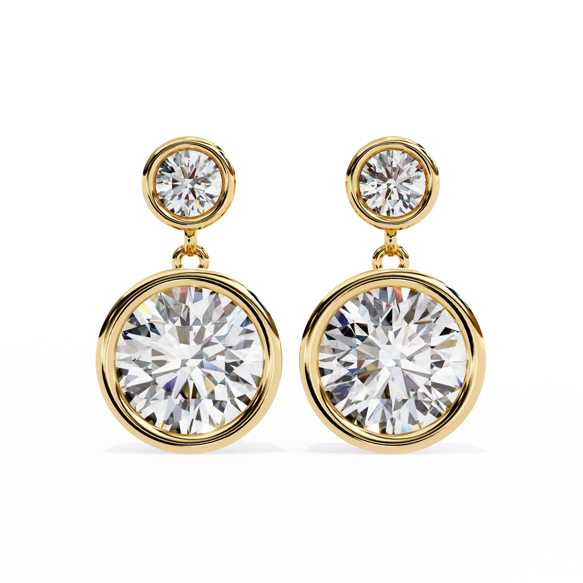 Reverra 14K Gold Round Lab Grown Diamond Bezel Set Double Drop Earrings For Women, CTTW-1.83 | Push Back
