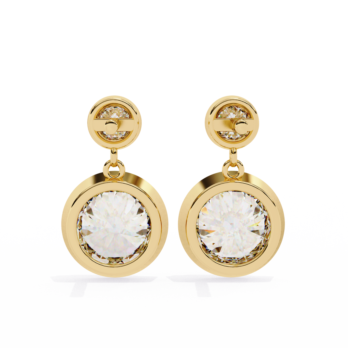 Reverra 14K Gold Round Lab Grown Diamond Bezel Set Double Drop Earrings For Women, CTTW-1.83 | Push Back