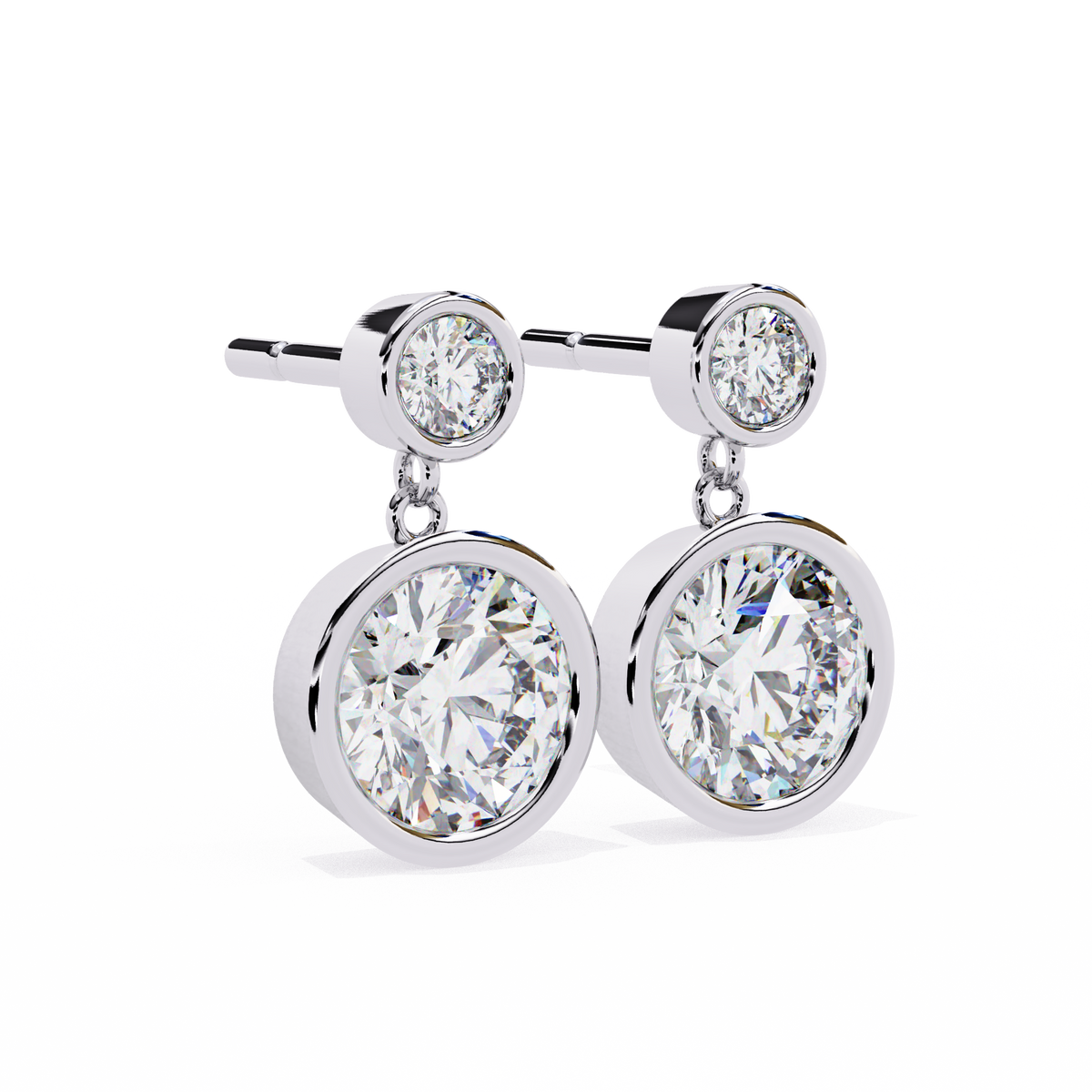 Reverra 14K Gold Round Lab Grown Diamond Bezel Set Double Drop Earrings For Women, CTTW-1.83 | Push Back