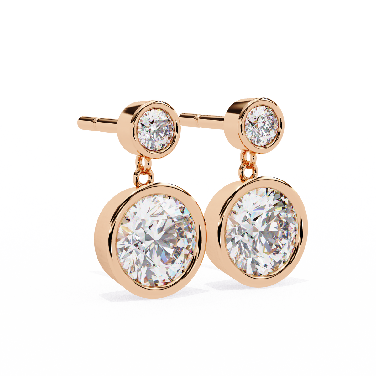 Reverra 14K Gold Round Lab Grown Diamond Bezel Set Double Drop Earrings For Women, CTTW-1.83 | Push Back
