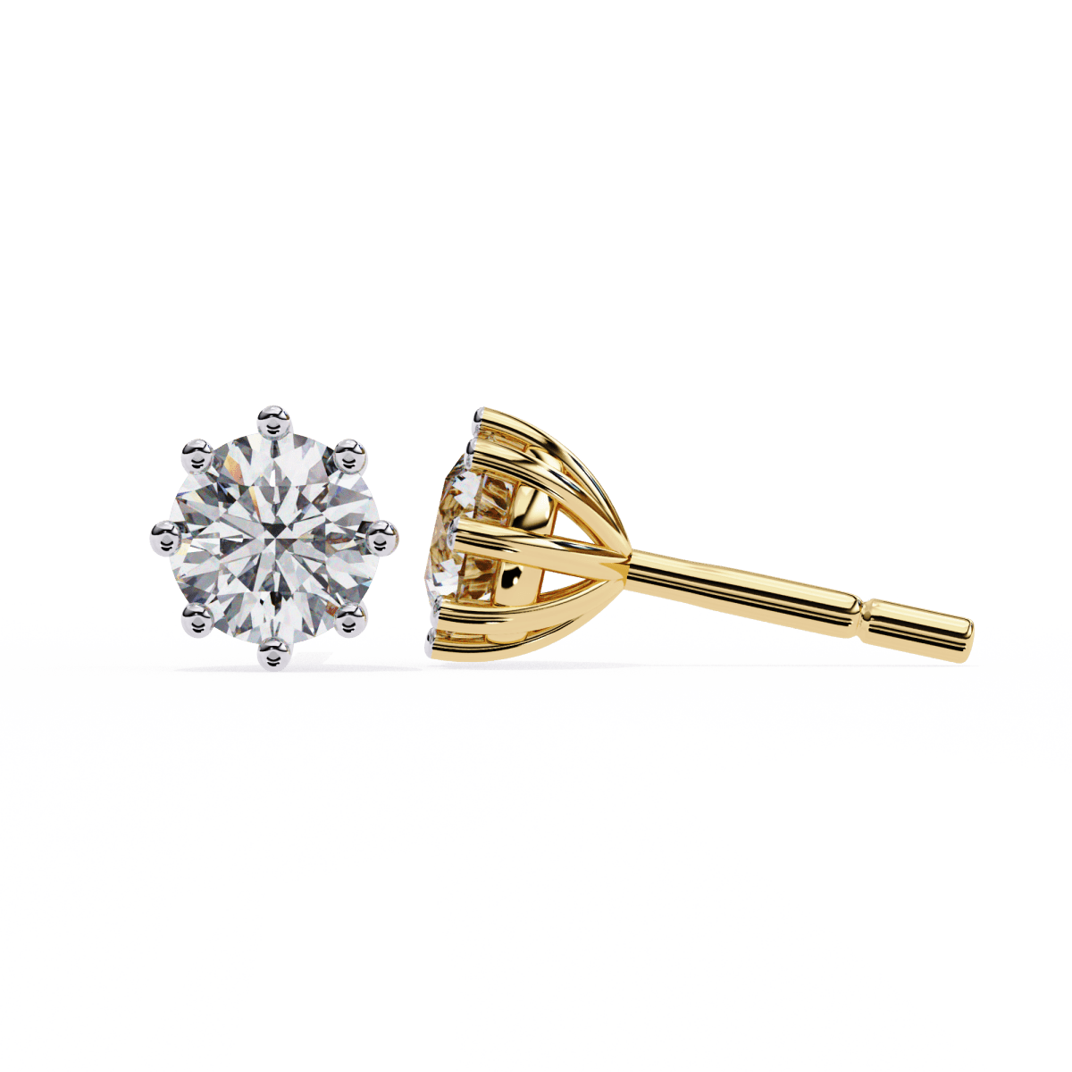 Reverra 14K Gold Round Lab Grown Diamond Classic 8-Prong Stud Earrings For Women, CTTW-2.57