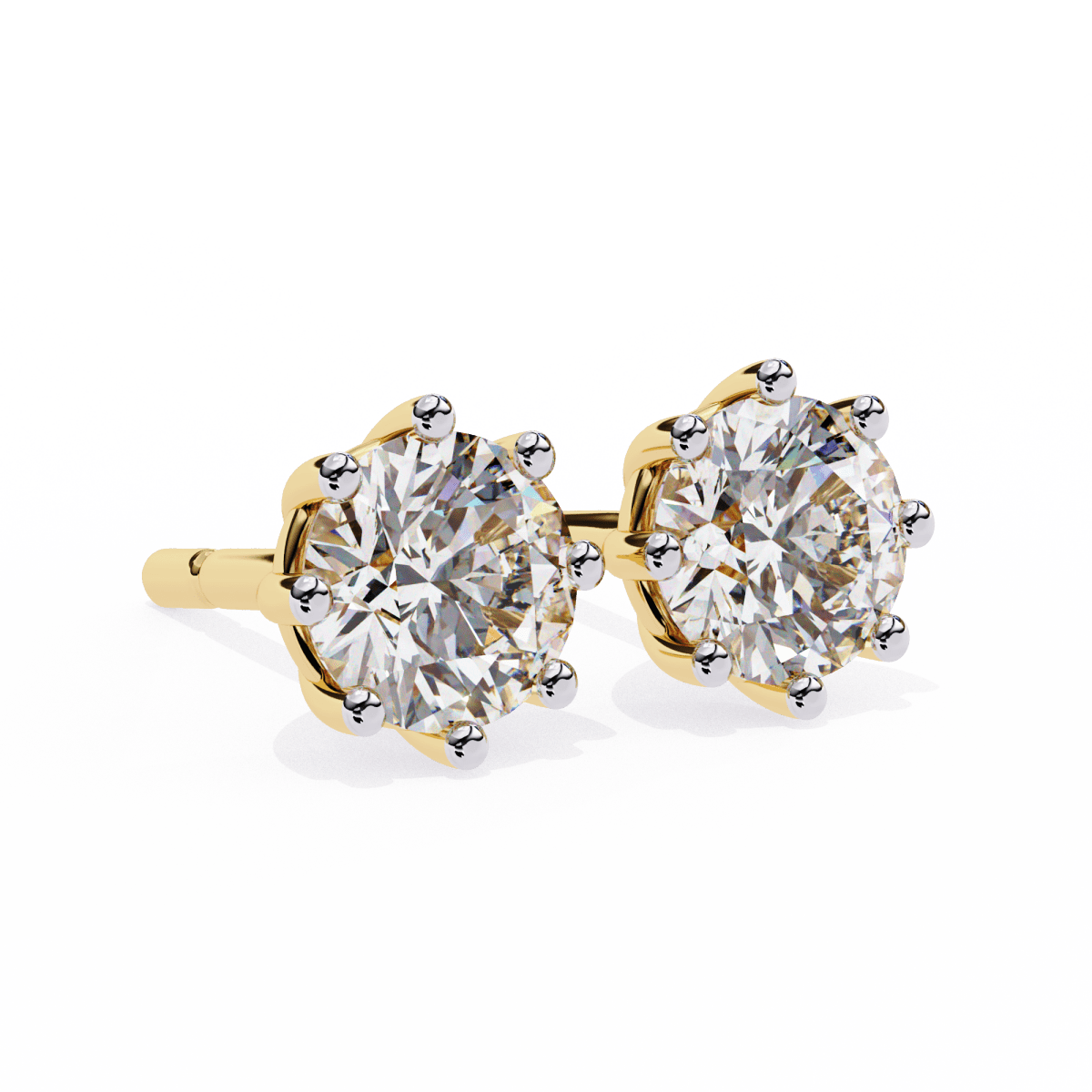 Reverra 14K Gold Round Lab Grown Diamond Classic 8-Prong Stud Earrings For Women, CTTW-2.57