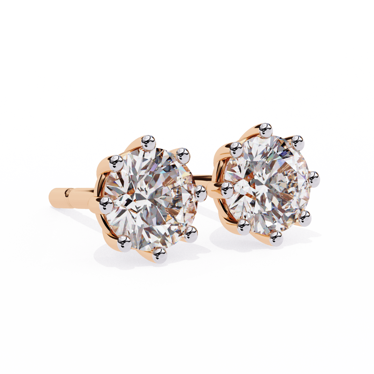 Reverra 14K Gold Round Lab Grown Diamond Classic 8-Prong Stud Earrings For Women, CTTW-2.57