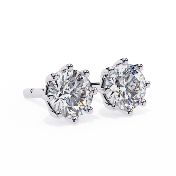 Reverra 14K Gold Round Lab Grown Diamond Classic 8-Prong Stud Earrings For Women, CTTW-2.57