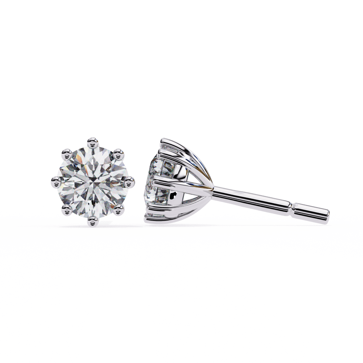 Reverra 14K Gold Round Lab Grown Diamond Classic 8-Prong Stud Earrings For Women, CTTW-2.57