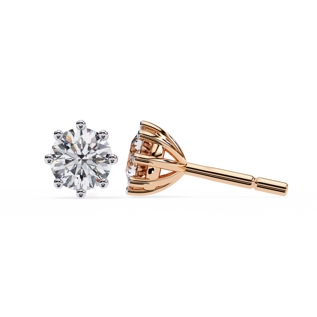 Reverra 14K Gold Round Lab Grown Diamond Classic 8-Prong Stud Earrings For Women, CTTW-2.57