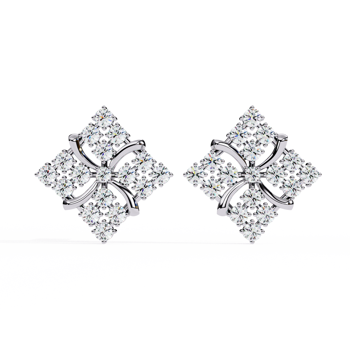 Reverra 14K Gold Round Lab Grown Diamond Floral Cluster Stud Earrings For Women, CTTW-0.77