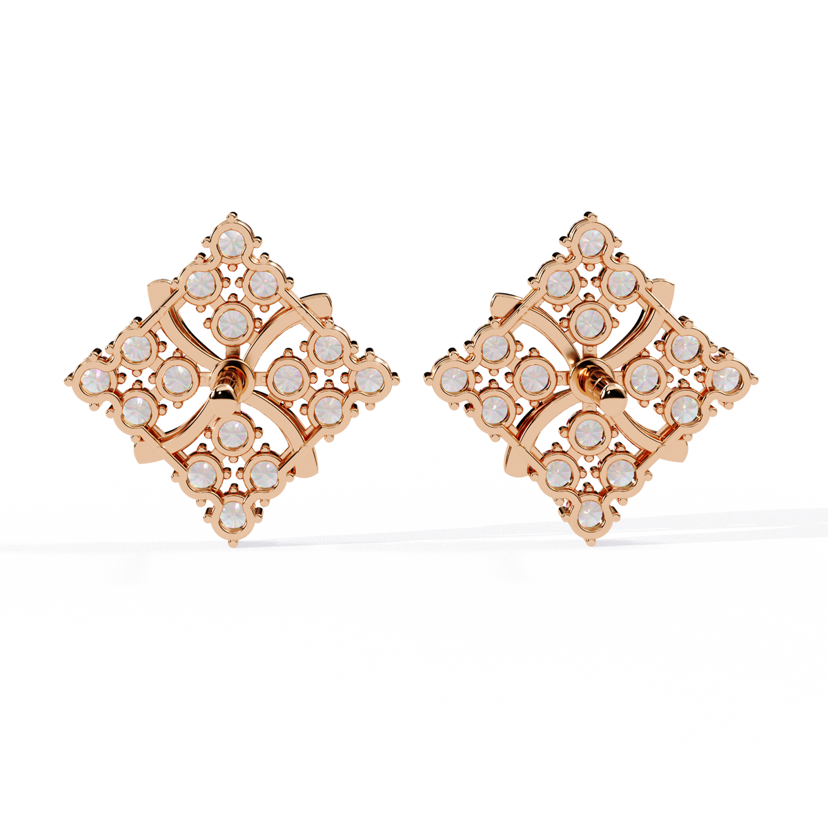 Reverra 14K Gold Round Lab Grown Diamond Floral Cluster Stud Earrings For Women, CTTW-0.77