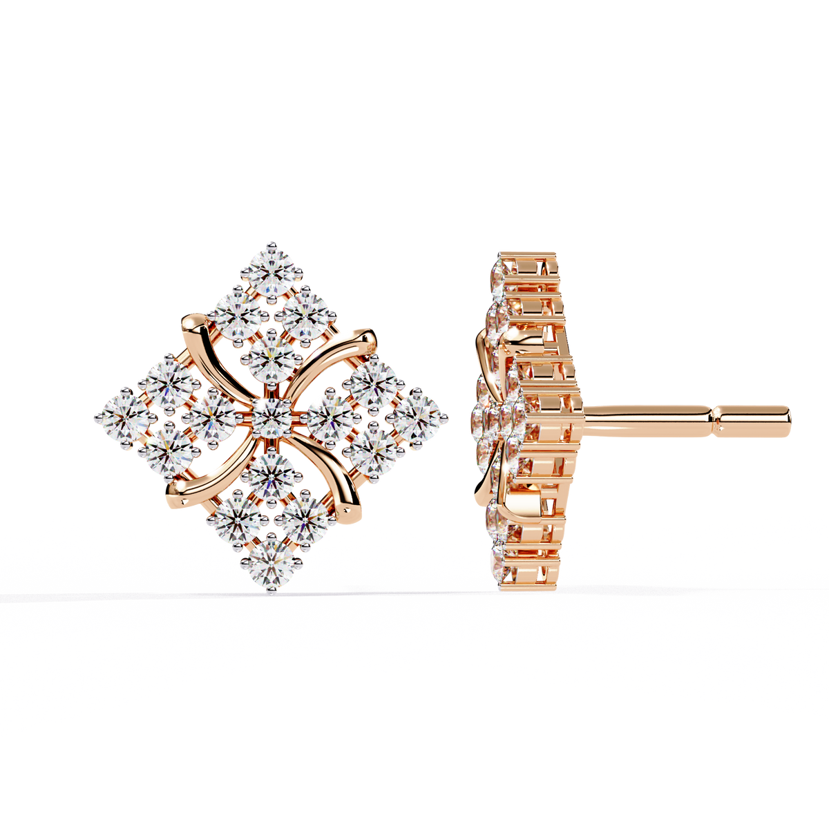 Reverra 14K Gold Round Lab Grown Diamond Floral Cluster Stud Earrings For Women, CTTW-0.77