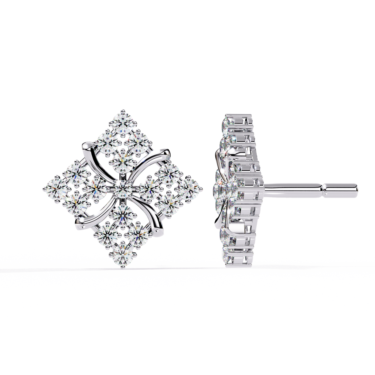 Reverra 14K Gold Round Lab Grown Diamond Floral Cluster Stud Earrings For Women, CTTW-0.77