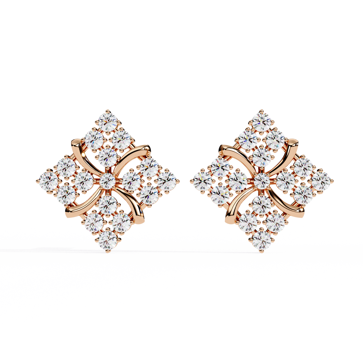 Reverra 14K Gold Round Lab Grown Diamond Floral Cluster Stud Earrings For Women, CTTW-0.77