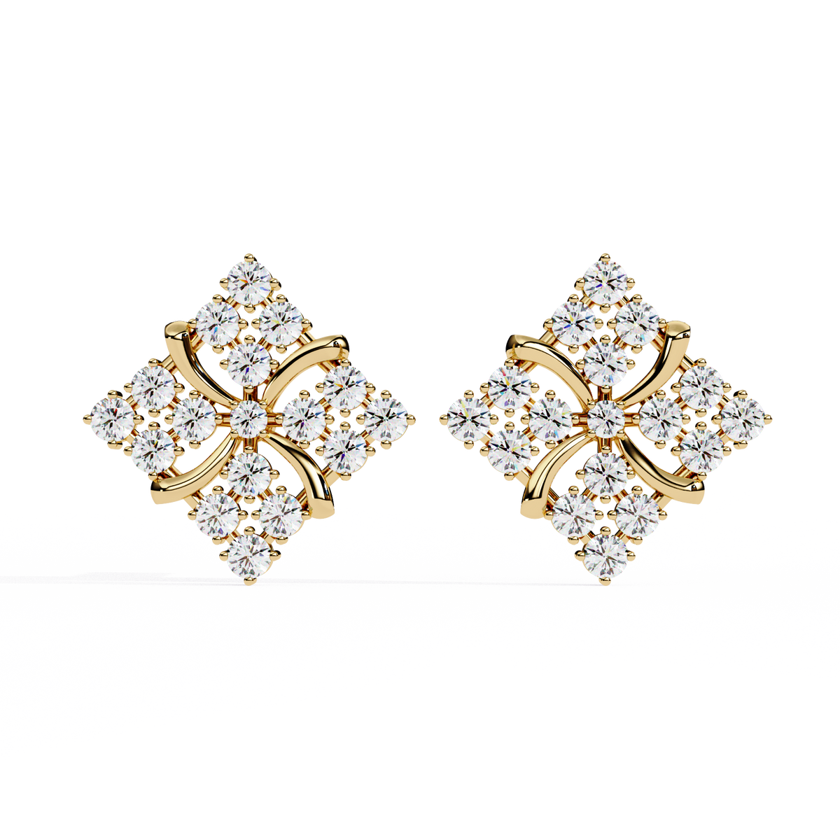 Reverra 14K Gold Round Lab Grown Diamond Floral Cluster Stud Earrings For Women, CTTW-0.77